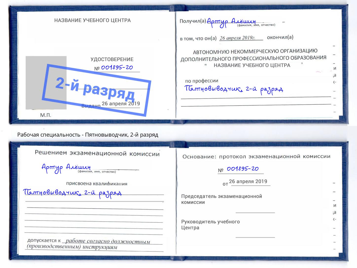 корочка 2-й разряд Пятновыводчик Дубна