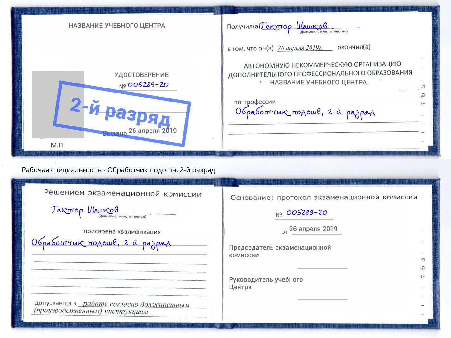 корочка 2-й разряд Обработчик подошв Дубна