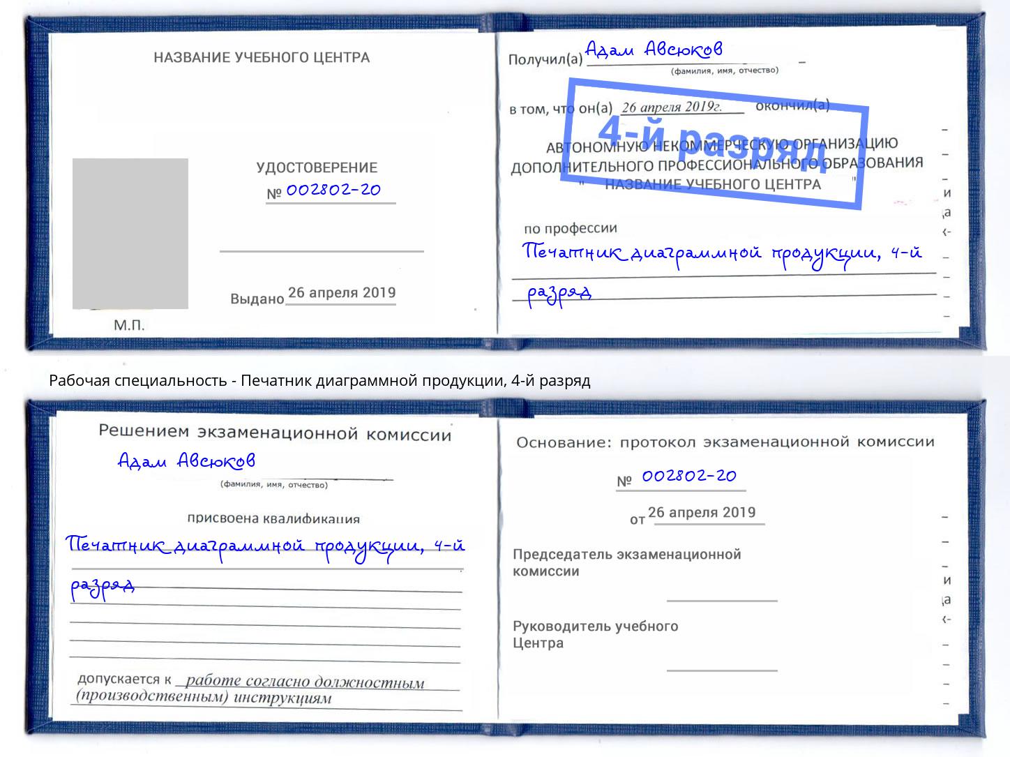 корочка 4-й разряд Печатник диаграммной продукции Дубна