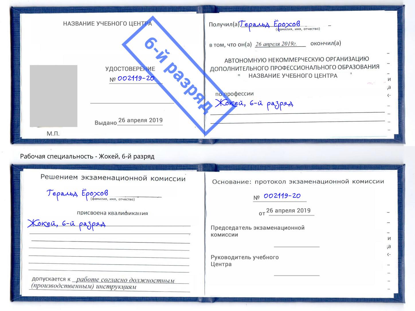 корочка 6-й разряд Жокей Дубна