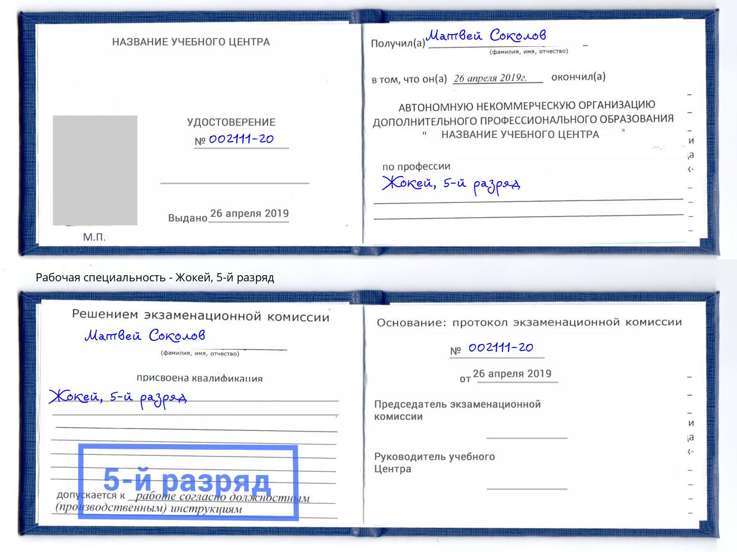 корочка 5-й разряд Жокей Дубна